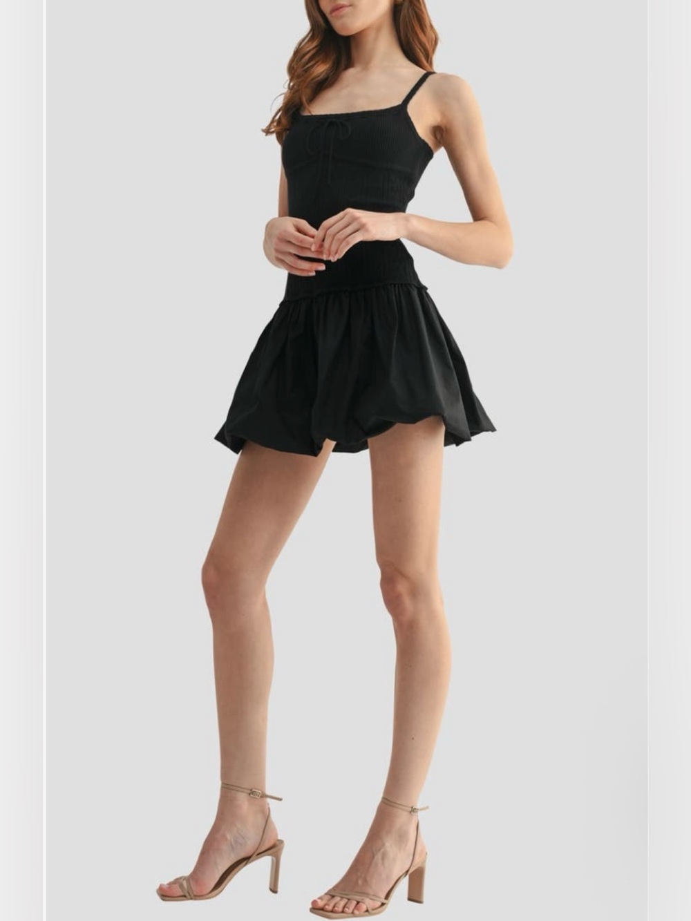 Lush Black Pointelle Contrast Bubble Hem Minidress